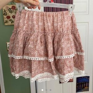Pink paisley ruffle tiered mini skirt